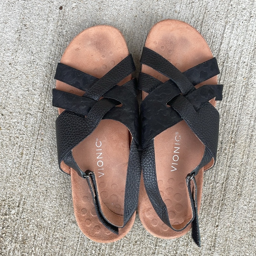 Vionic Eira Leather Backstrap Sandals Black Leopa… - image 2